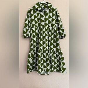 MaEveby Anthropologie Bettina Olive and White tiered dress